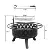 30in Outdoor Metal Fire Pit with Cooking Grates Black